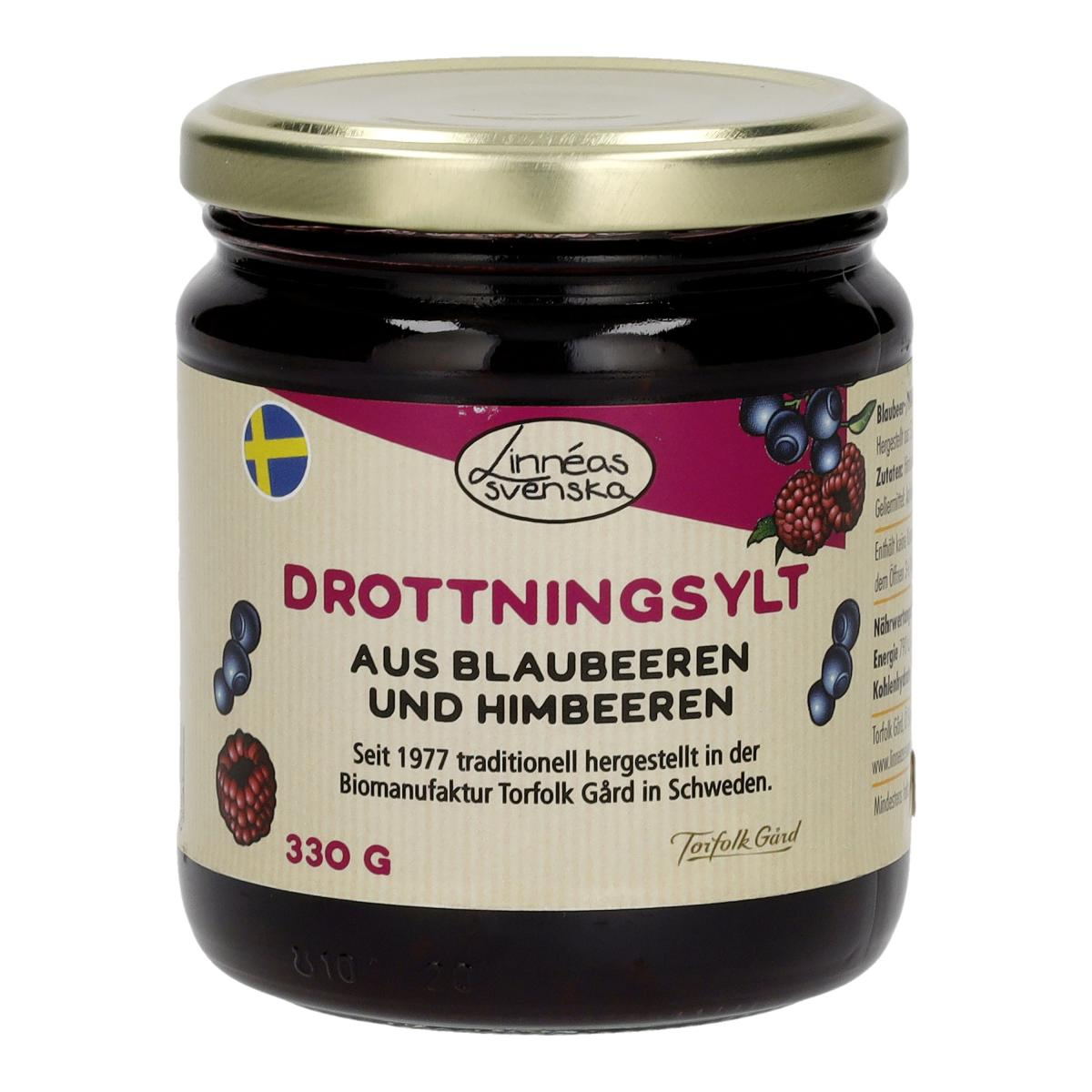 Drottningsylt, Fruchtaufstrich aus Blaubeeren & Himbeeren, kbA
